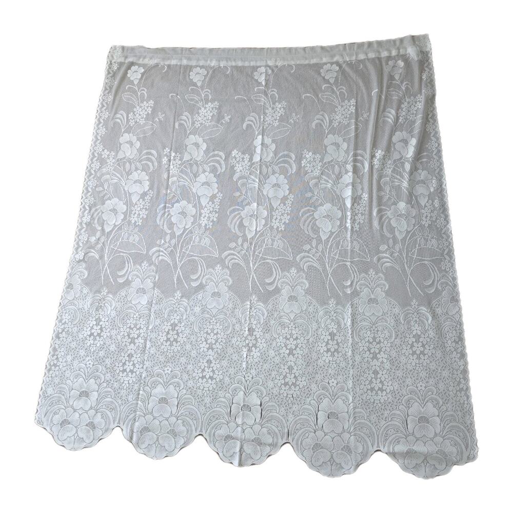 Vintage Sheer Lace Curtains 1 Panel Scallop Farmhouse Rod Pocket Boho 54"x62"